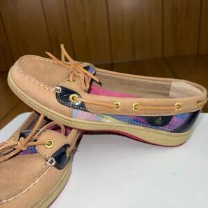 Sperry Top Sider Women's Boat Shoes Tan Sequins Pink Sz 6M